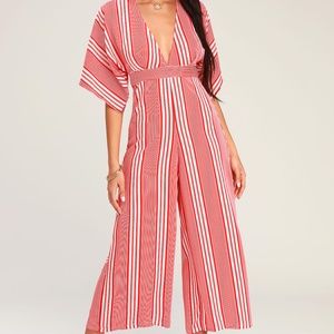 Lulus Red & White Striped Jumpsuit
